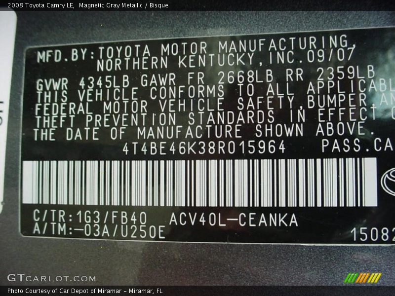 Magnetic Gray Metallic / Bisque 2008 Toyota Camry LE