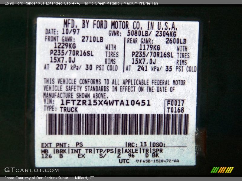 Pacific Green Metallic / Medium Prairie Tan 1998 Ford Ranger XLT Extended Cab 4x4