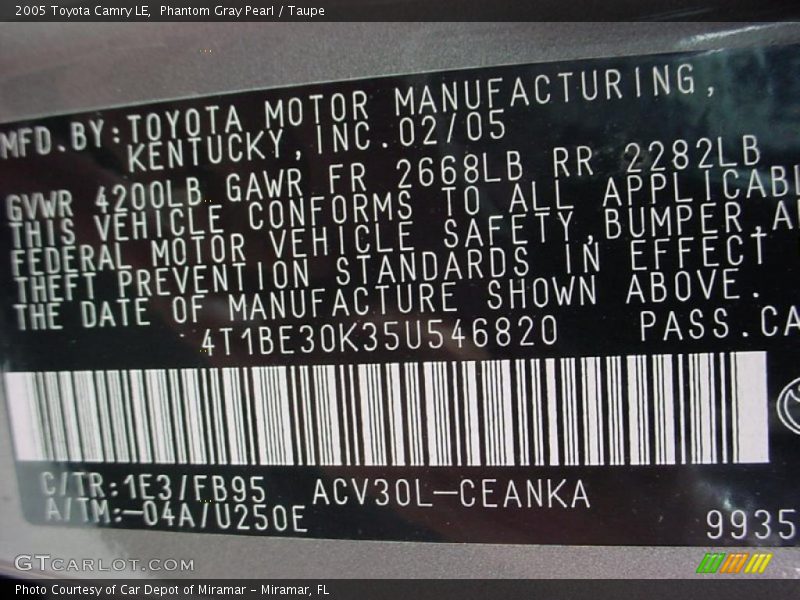 Phantom Gray Pearl / Taupe 2005 Toyota Camry LE
