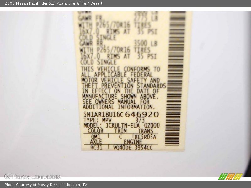 Avalanche White / Desert 2006 Nissan Pathfinder SE