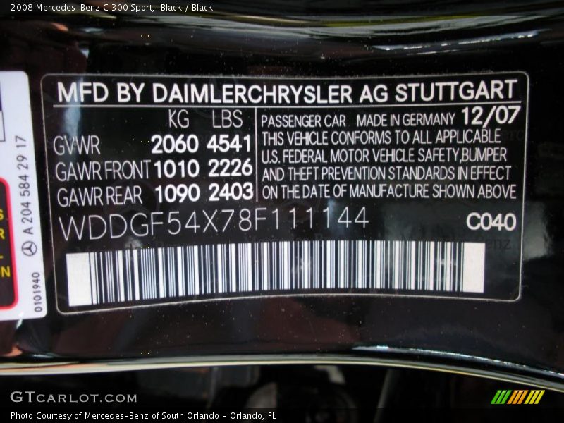 Black / Black 2008 Mercedes-Benz C 300 Sport