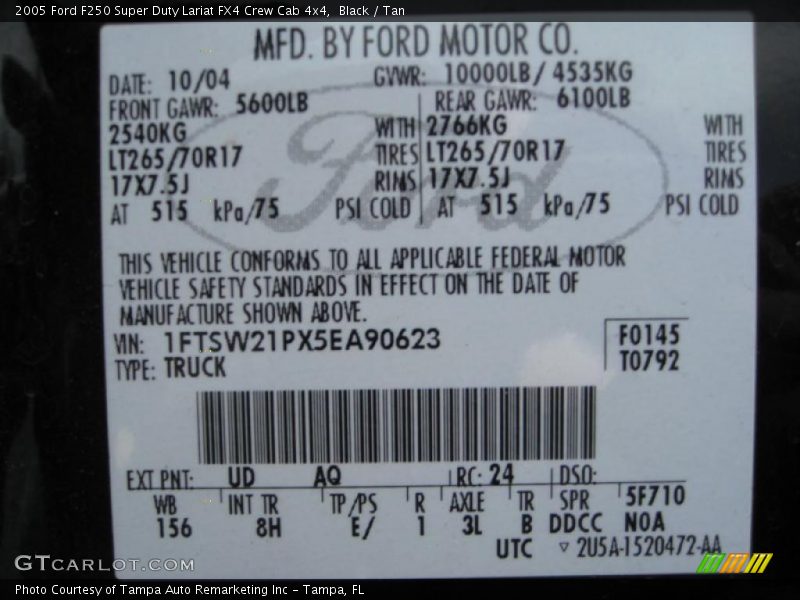 Black / Tan 2005 Ford F250 Super Duty Lariat FX4 Crew Cab 4x4