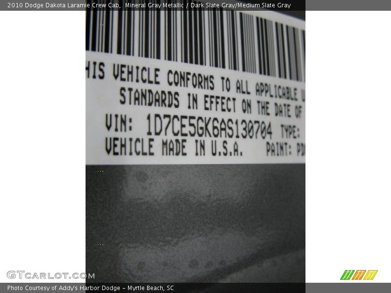 Mineral Gray Metallic / Dark Slate Gray/Medium Slate Gray 2010 Dodge Dakota Laramie Crew Cab