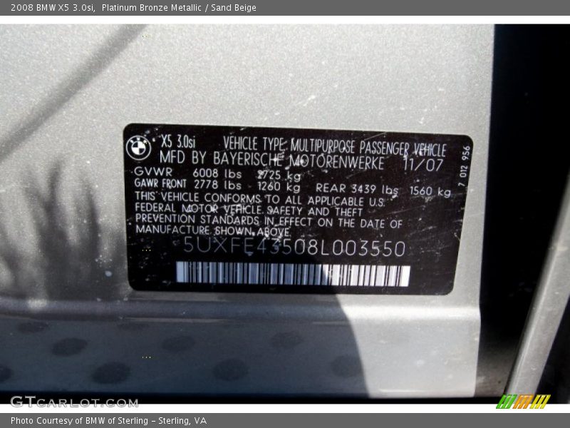 Platinum Bronze Metallic / Sand Beige 2008 BMW X5 3.0si