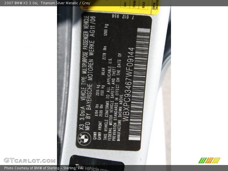 Titanium Silver Metallic / Grey 2007 BMW X3 3.0si