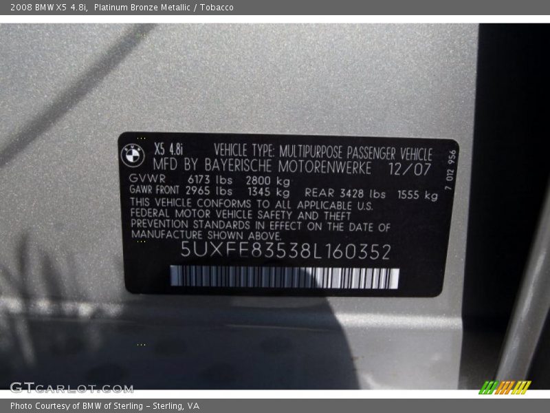 Platinum Bronze Metallic / Tobacco 2008 BMW X5 4.8i