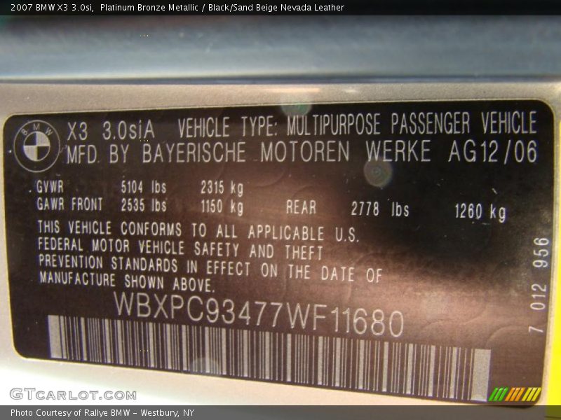 Platinum Bronze Metallic / Black/Sand Beige Nevada Leather 2007 BMW X3 3.0si