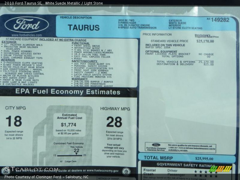 White Suede Metallic / Light Stone 2010 Ford Taurus SE