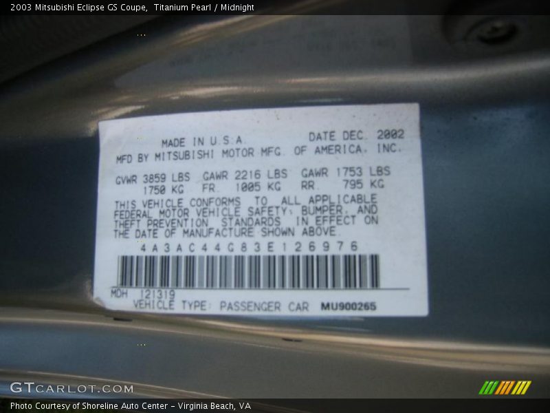 Titanium Pearl / Midnight 2003 Mitsubishi Eclipse GS Coupe