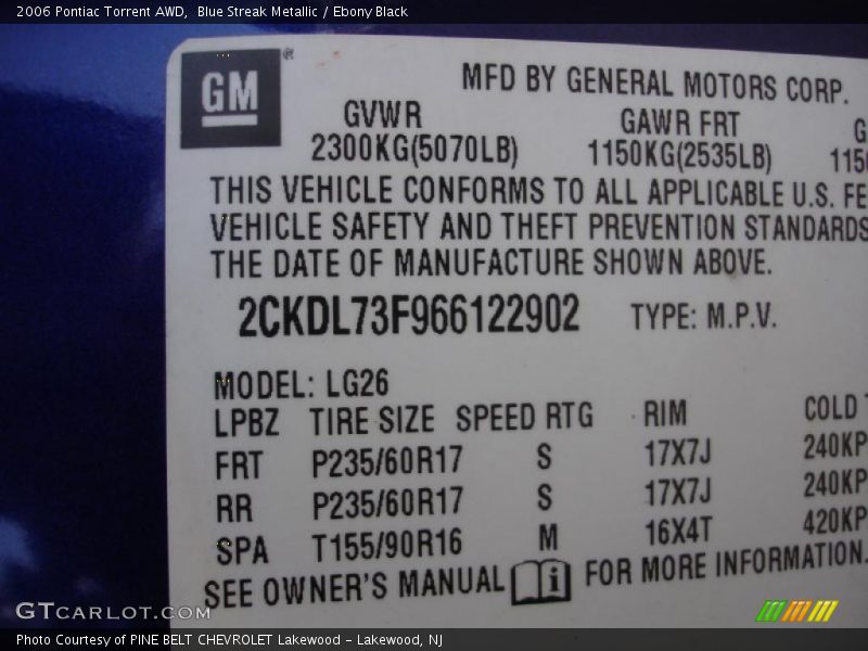 Blue Streak Metallic / Ebony Black 2006 Pontiac Torrent AWD