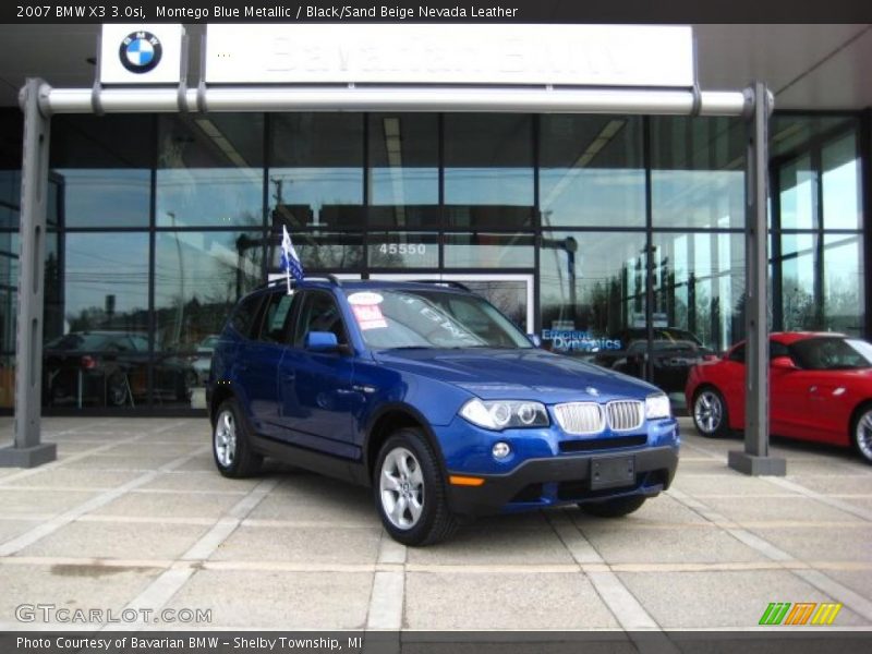 Montego Blue Metallic / Black/Sand Beige Nevada Leather 2007 BMW X3 3.0si