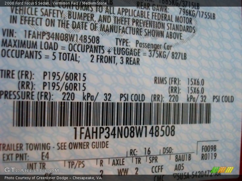 Vermillion Red / Medium Stone 2008 Ford Focus S Sedan