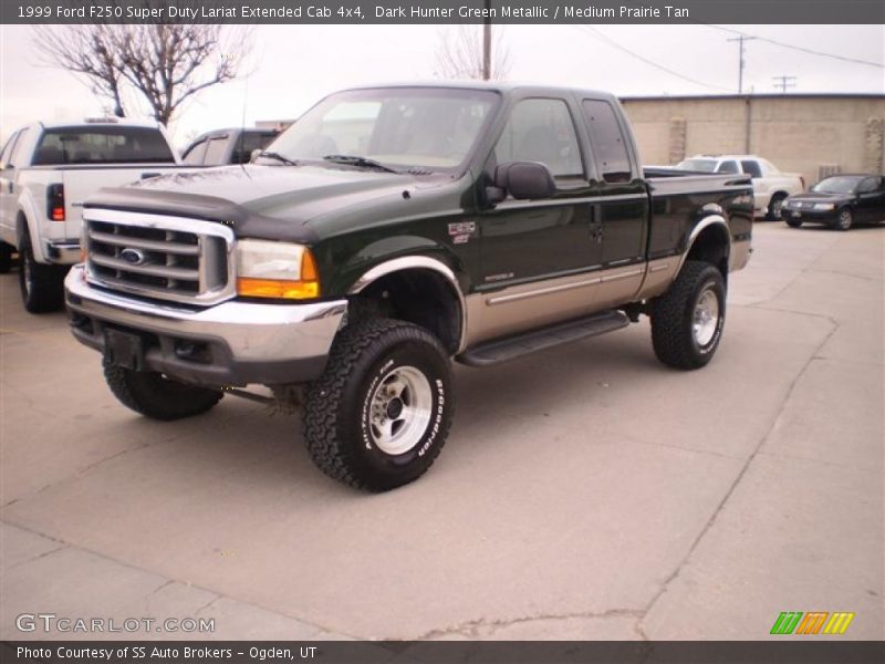 Dark Hunter Green Metallic / Medium Prairie Tan 1999 Ford F250 Super Duty Lariat Extended Cab 4x4
