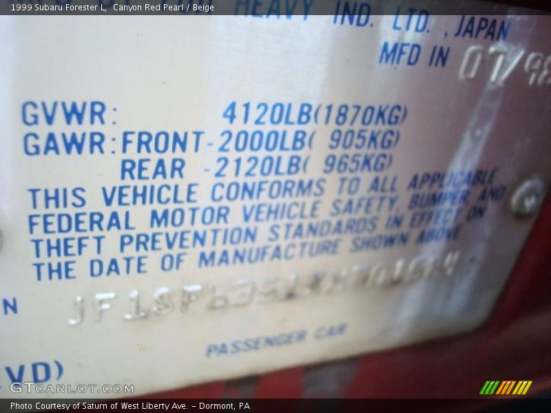 Canyon Red Pearl / Beige 1999 Subaru Forester L