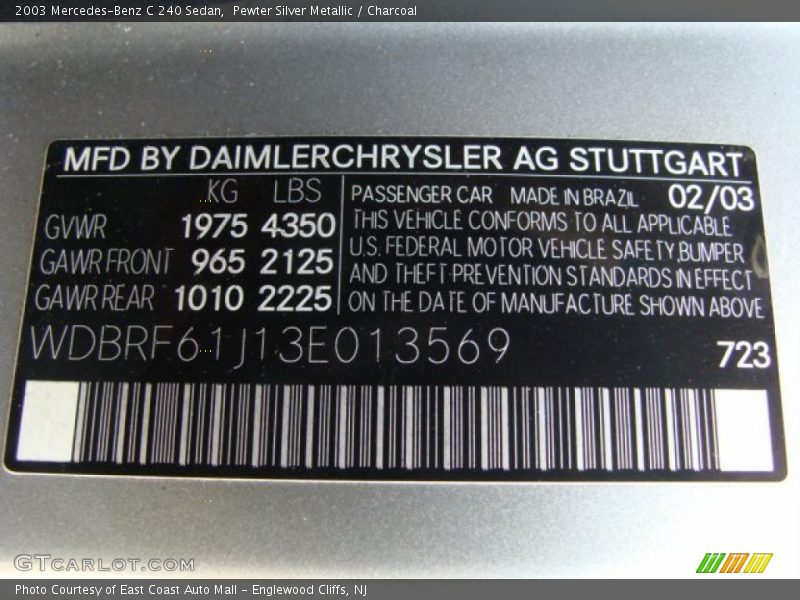 Pewter Silver Metallic / Charcoal 2003 Mercedes-Benz C 240 Sedan