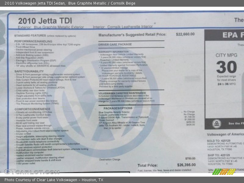 Blue Graphite Metallic / Cornsilk Beige 2010 Volkswagen Jetta TDI Sedan