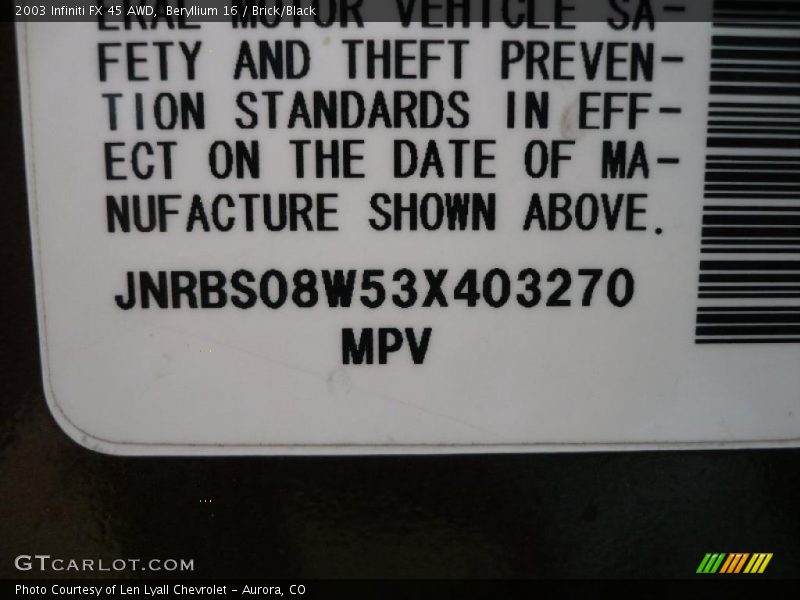 Beryllium 16 / Brick/Black 2003 Infiniti FX 45 AWD