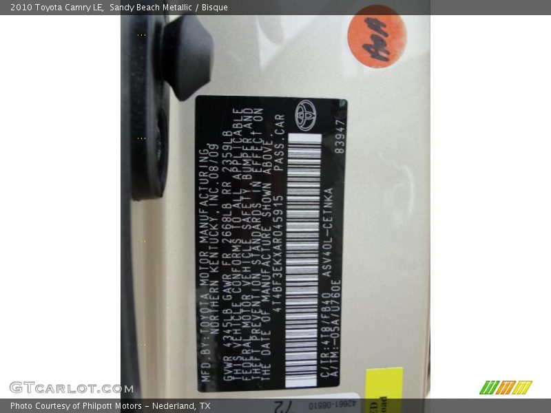 Sandy Beach Metallic / Bisque 2010 Toyota Camry LE