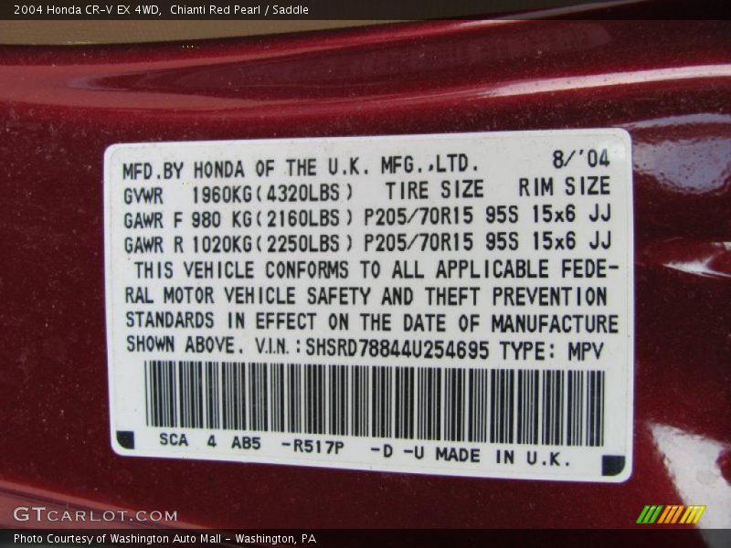Chianti Red Pearl / Saddle 2004 Honda CR-V EX 4WD
