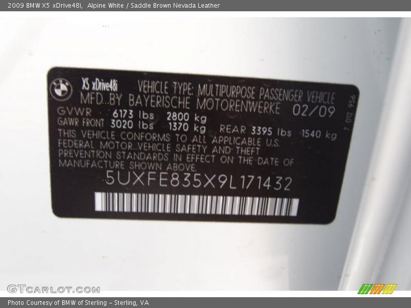 Alpine White / Saddle Brown Nevada Leather 2009 BMW X5 xDrive48i