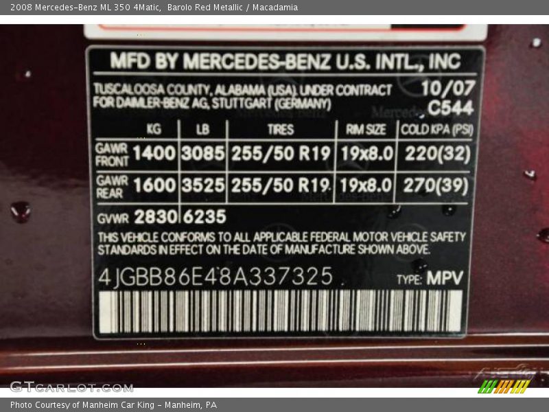 Barolo Red Metallic / Macadamia 2008 Mercedes-Benz ML 350 4Matic