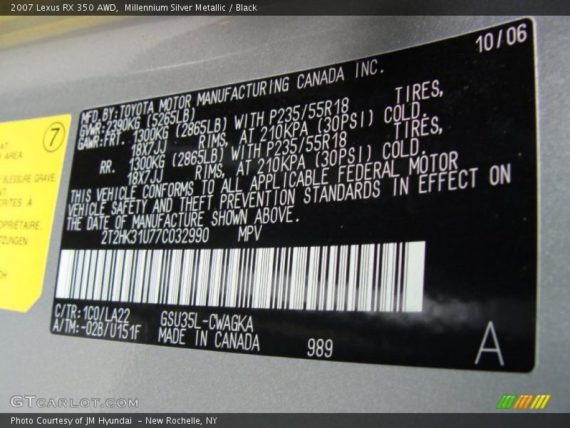 Millennium Silver Metallic / Black 2007 Lexus RX 350 AWD
