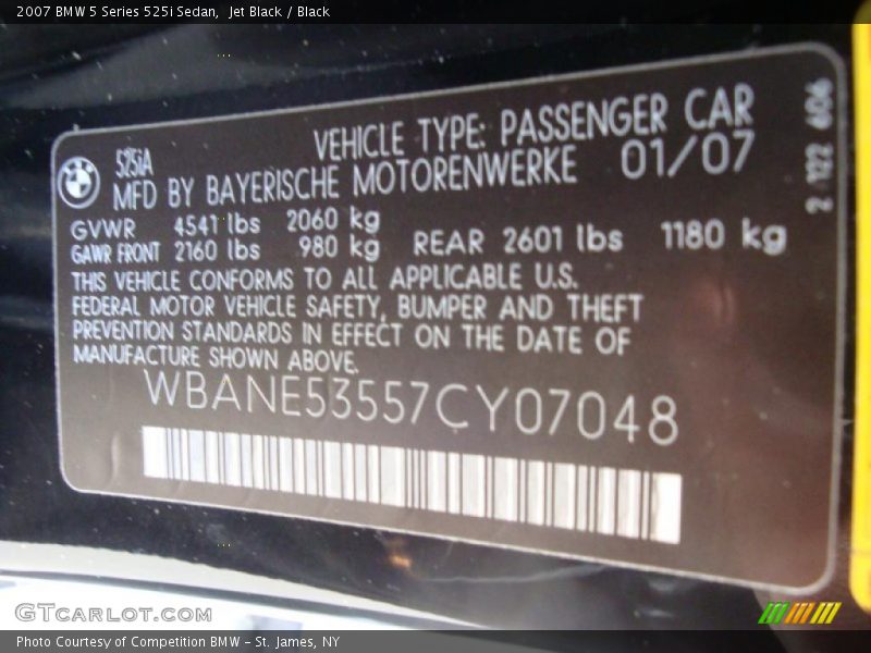 Jet Black / Black 2007 BMW 5 Series 525i Sedan