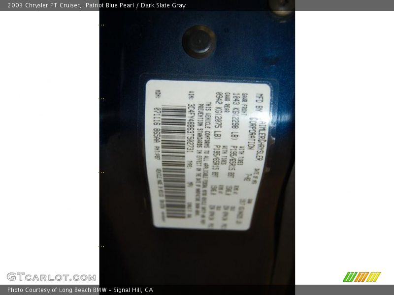Patriot Blue Pearl / Dark Slate Gray 2003 Chrysler PT Cruiser