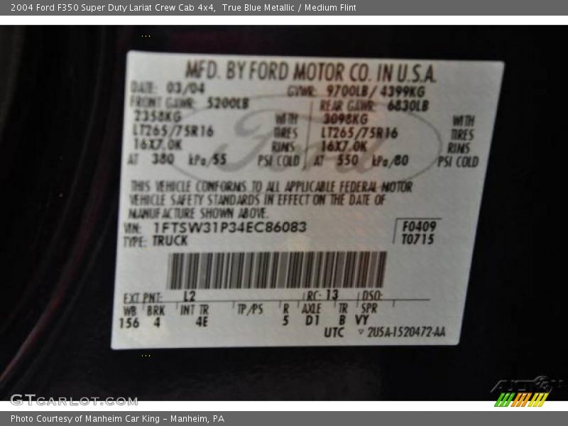 True Blue Metallic / Medium Flint 2004 Ford F350 Super Duty Lariat Crew Cab 4x4