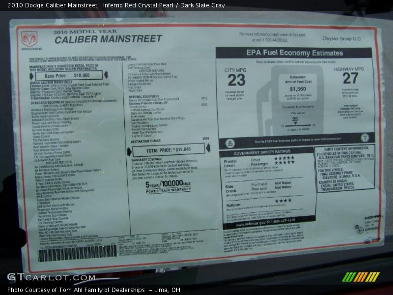Inferno Red Crystal Pearl / Dark Slate Gray 2010 Dodge Caliber Mainstreet