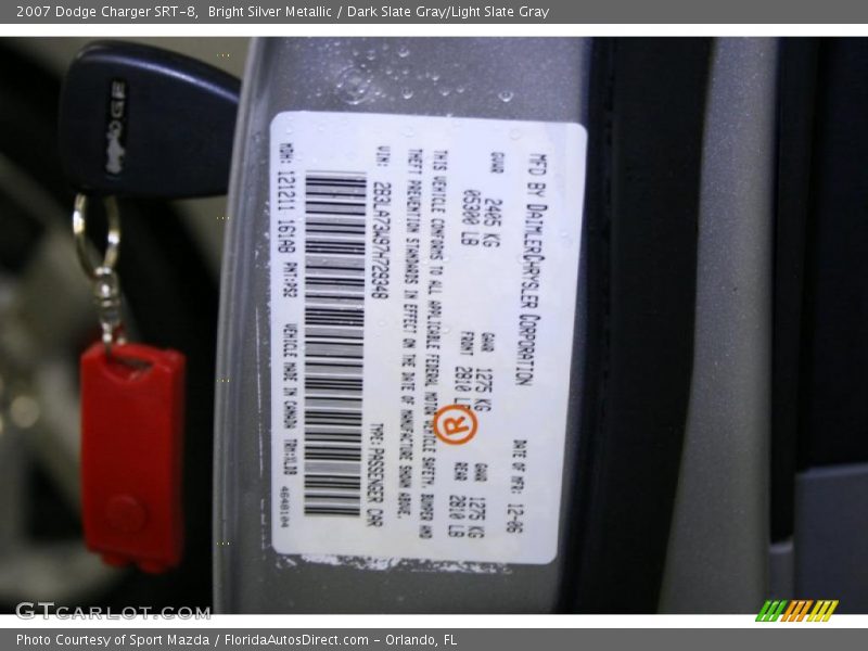 Bright Silver Metallic / Dark Slate Gray/Light Slate Gray 2007 Dodge Charger SRT-8