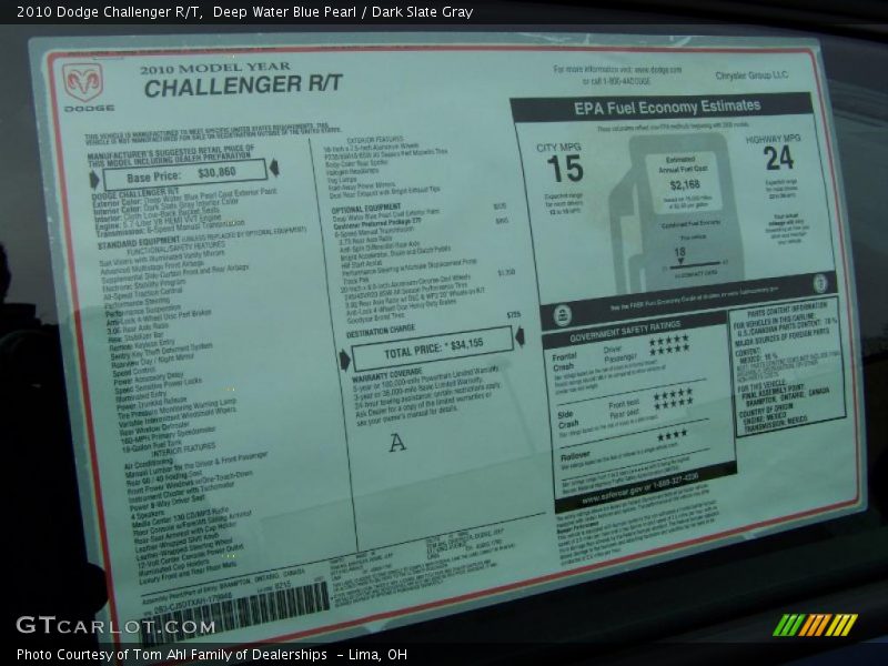 Deep Water Blue Pearl / Dark Slate Gray 2010 Dodge Challenger R/T