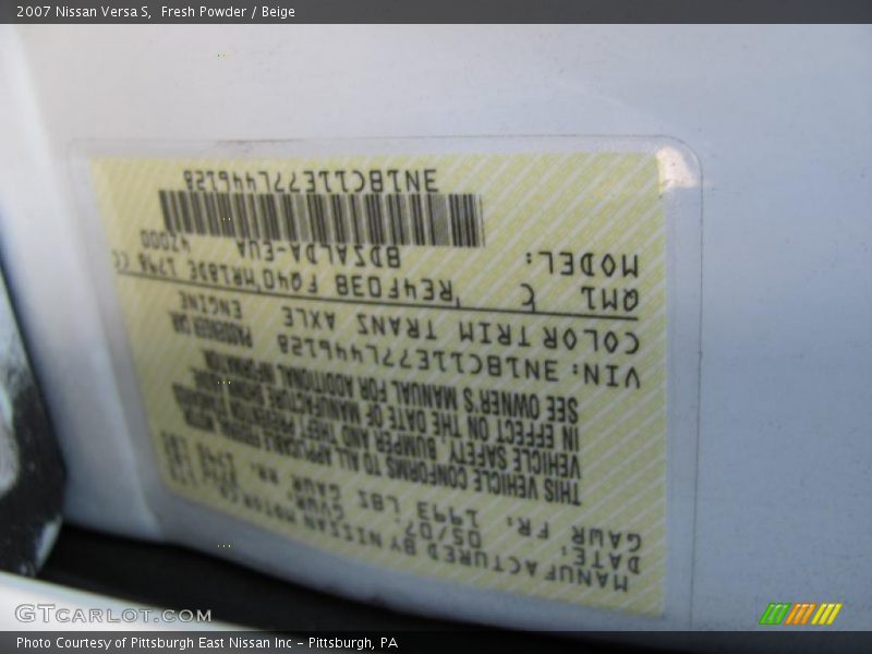 Fresh Powder / Beige 2007 Nissan Versa S