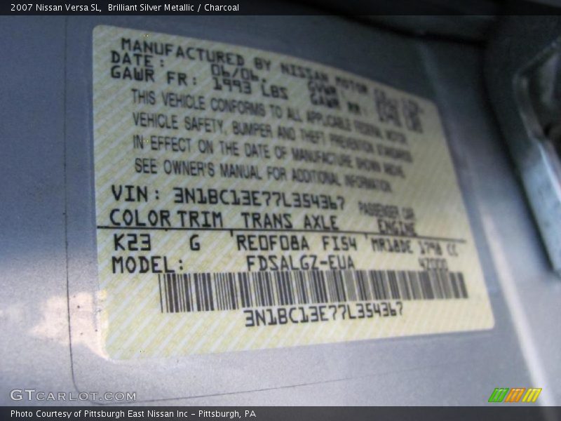 Brilliant Silver Metallic / Charcoal 2007 Nissan Versa SL