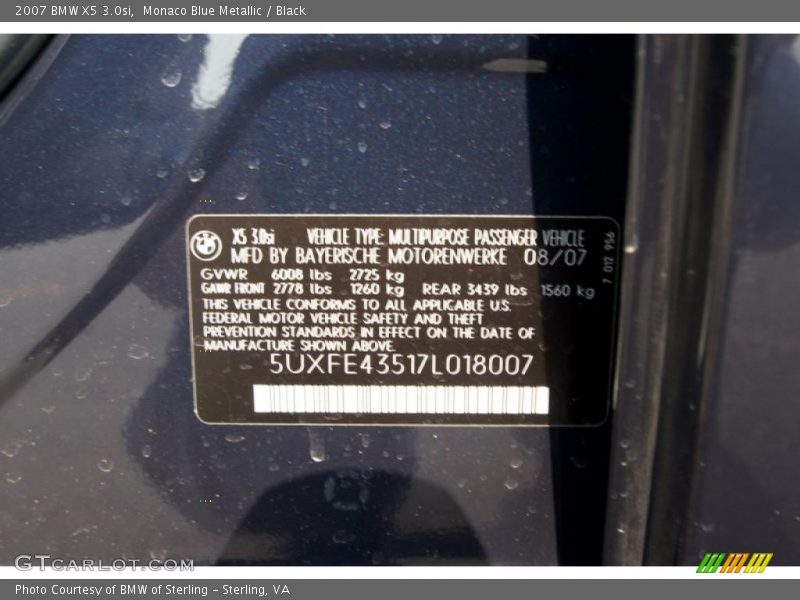 Monaco Blue Metallic / Black 2007 BMW X5 3.0si