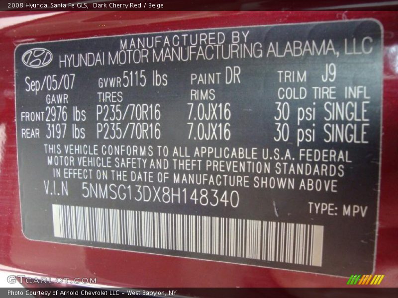 Dark Cherry Red / Beige 2008 Hyundai Santa Fe GLS