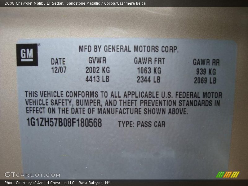 Sandstone Metallic / Cocoa/Cashmere Beige 2008 Chevrolet Malibu LT Sedan