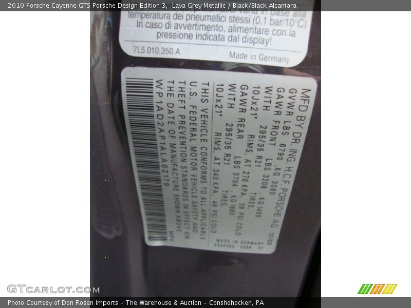 Lava Grey Metallic / Black/Black Alcantara 2010 Porsche Cayenne GTS Porsche Design Edition 3