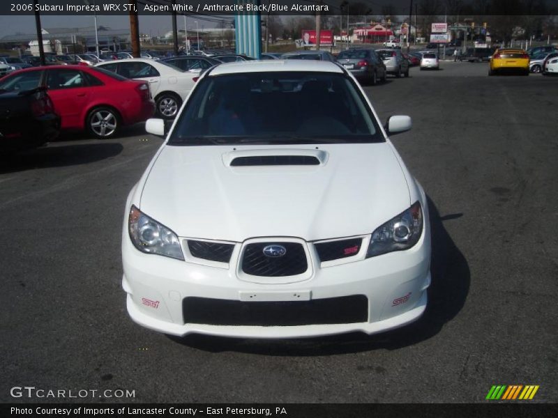 Aspen White / Anthracite Black/Blue Alcantara 2006 Subaru Impreza WRX STi