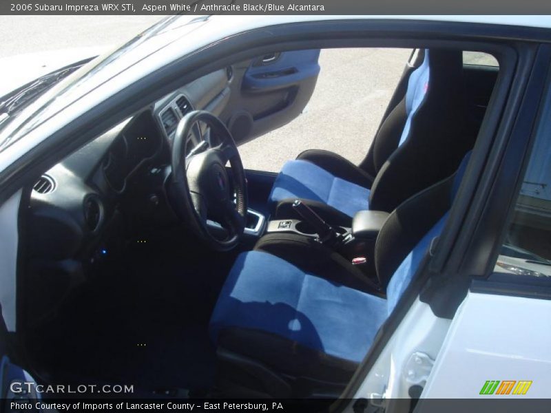 Aspen White / Anthracite Black/Blue Alcantara 2006 Subaru Impreza WRX STi
