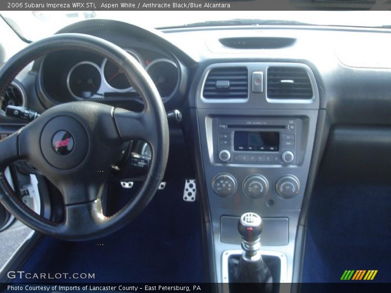 Aspen White / Anthracite Black/Blue Alcantara 2006 Subaru Impreza WRX STi
