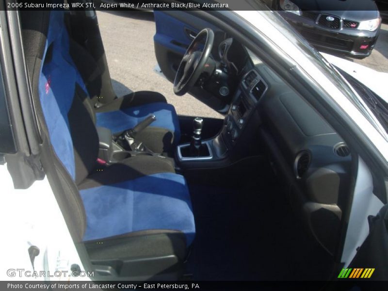 Aspen White / Anthracite Black/Blue Alcantara 2006 Subaru Impreza WRX STi