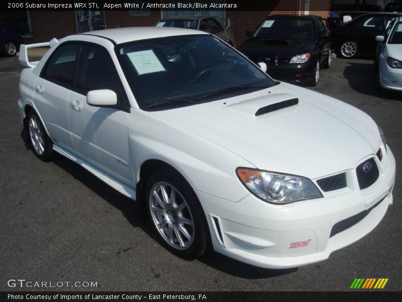 Aspen White / Anthracite Black/Blue Alcantara 2006 Subaru Impreza WRX STi