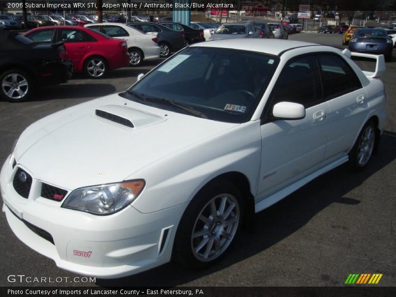 Aspen White / Anthracite Black/Blue Alcantara 2006 Subaru Impreza WRX STi
