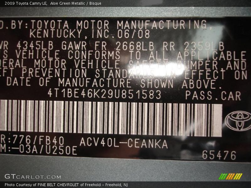 Aloe Green Metallic / Bisque 2009 Toyota Camry LE