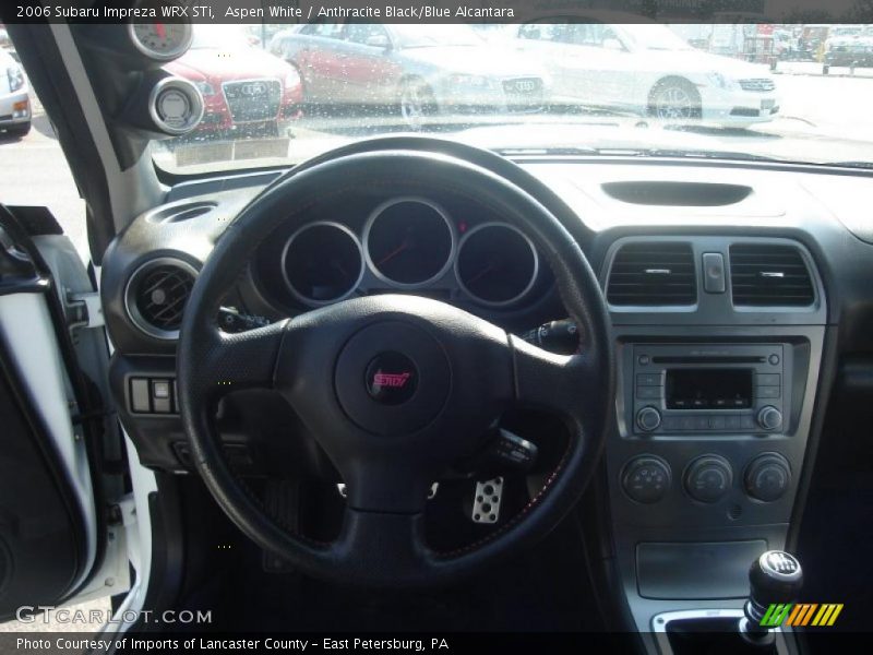Aspen White / Anthracite Black/Blue Alcantara 2006 Subaru Impreza WRX STi