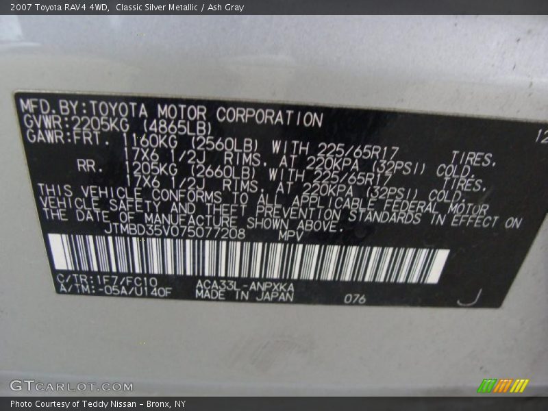 Classic Silver Metallic / Ash Gray 2007 Toyota RAV4 4WD
