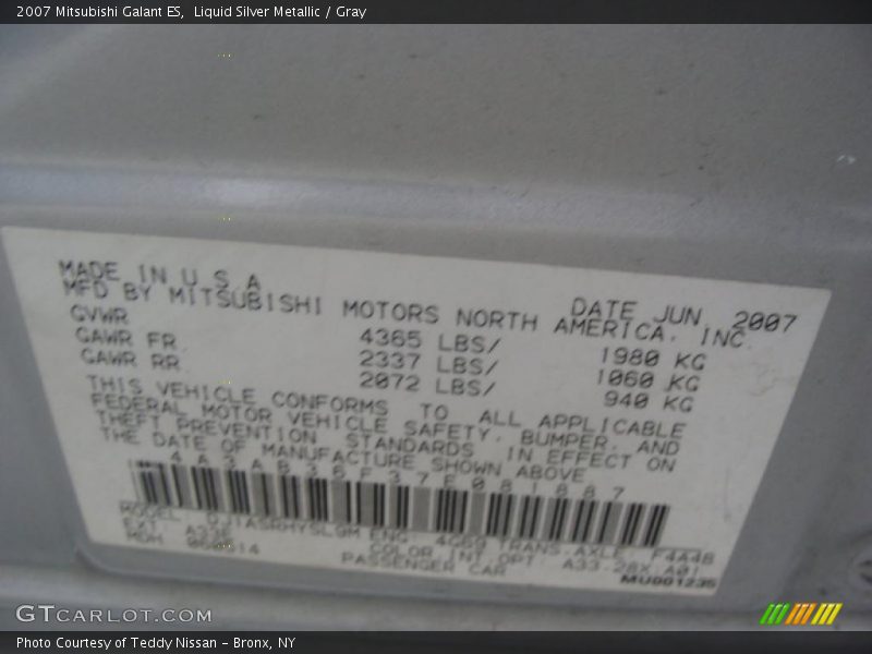 Liquid Silver Metallic / Gray 2007 Mitsubishi Galant ES