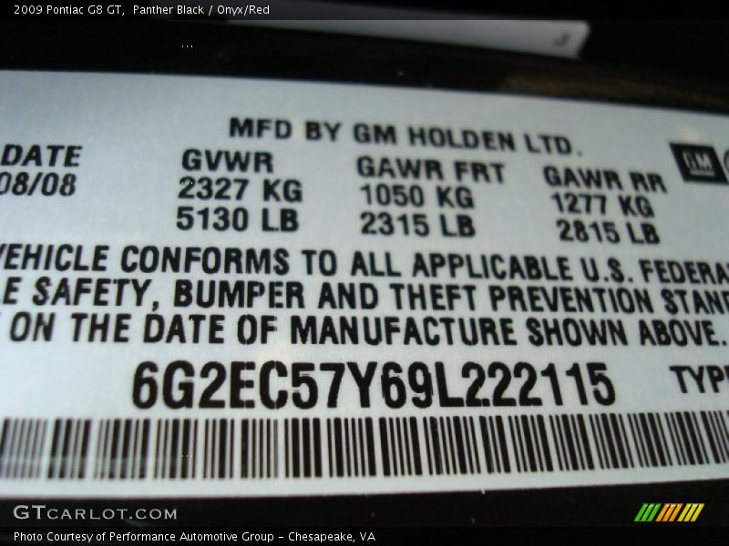 Panther Black / Onyx/Red 2009 Pontiac G8 GT