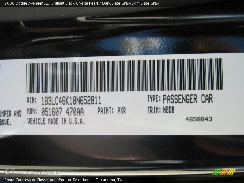 Brilliant Black Crystal Pearl / Dark Slate Gray/Light Slate Gray 2008 Dodge Avenger SE